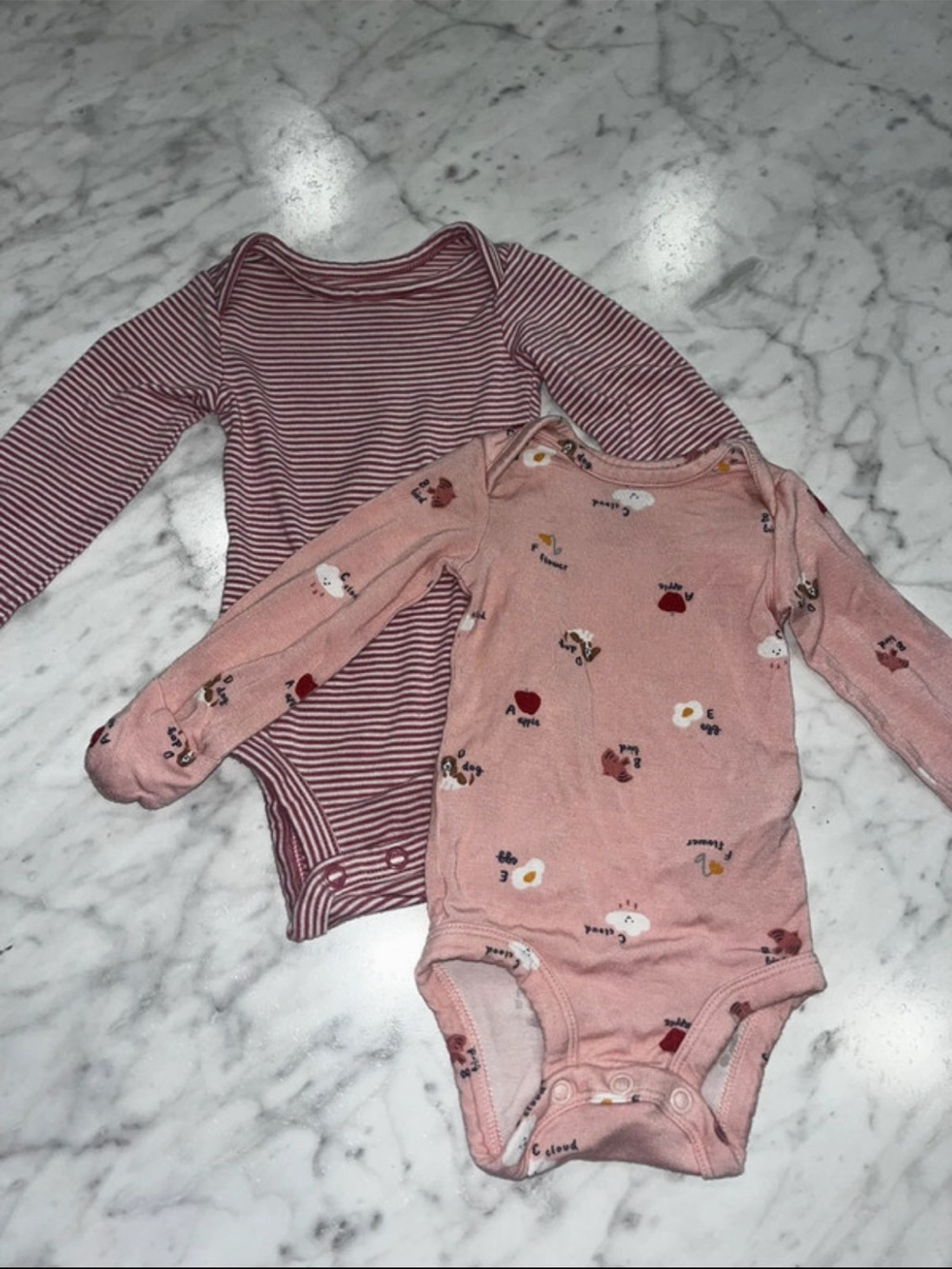 Girls Pink Printed Long-Sleeve One-Piece Bodysuit